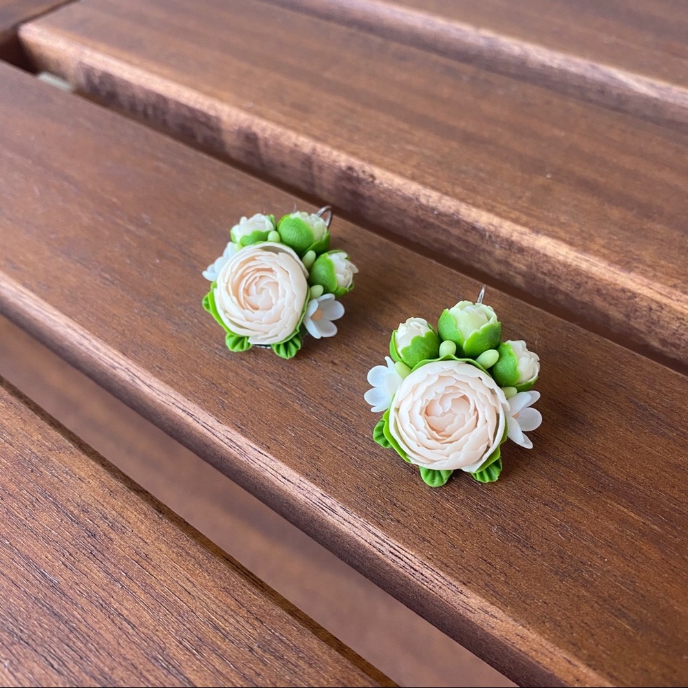 Handmade Green Peony flower earrings